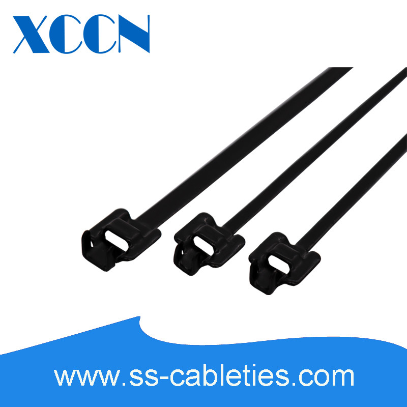 Metal Wire Reinforced Cable Ties , Stainless Steel Ty Wraps Flexible Flat Style