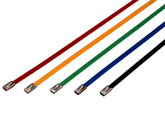 4.6*650mm 201,304,316 grade colorized epoxy polyester ball-lock plastic coated  stainless steel cable ties