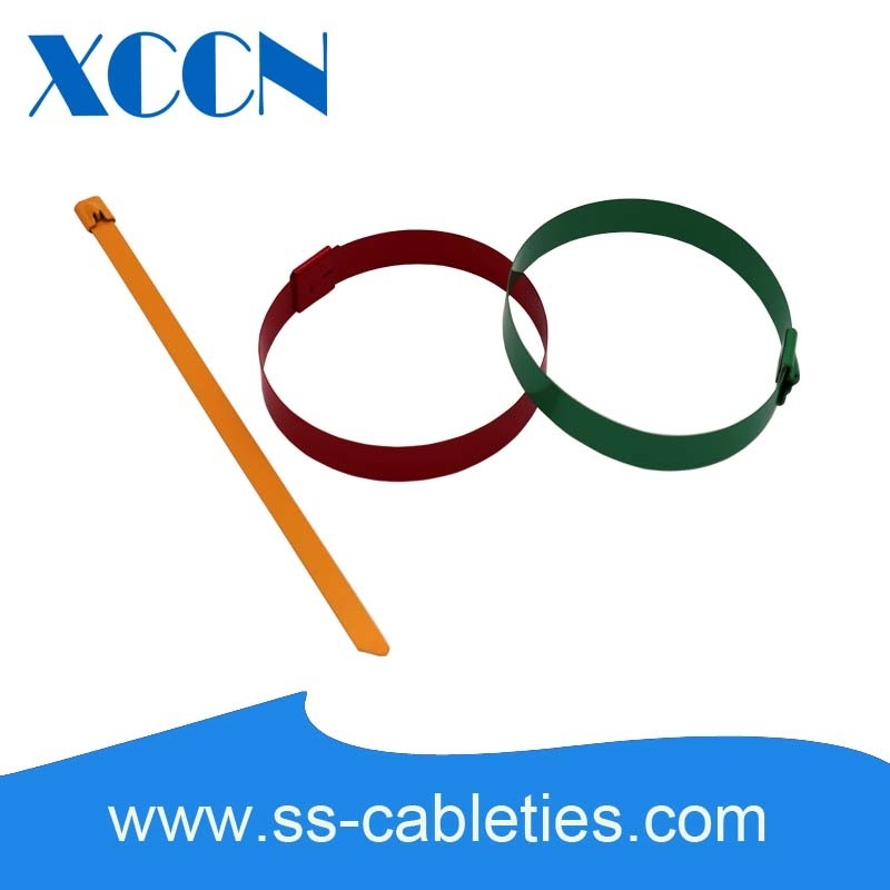 Ladder Type Plastic Coated Stainless Steel Cable Ties Wraps Tool 0.4mm Thick